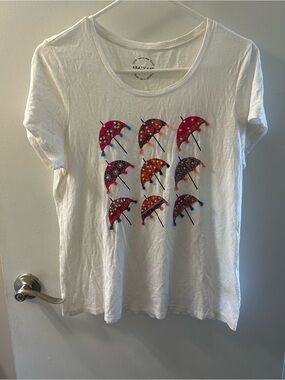 krazy kat White Tee with Multicolor Umbrella Motif